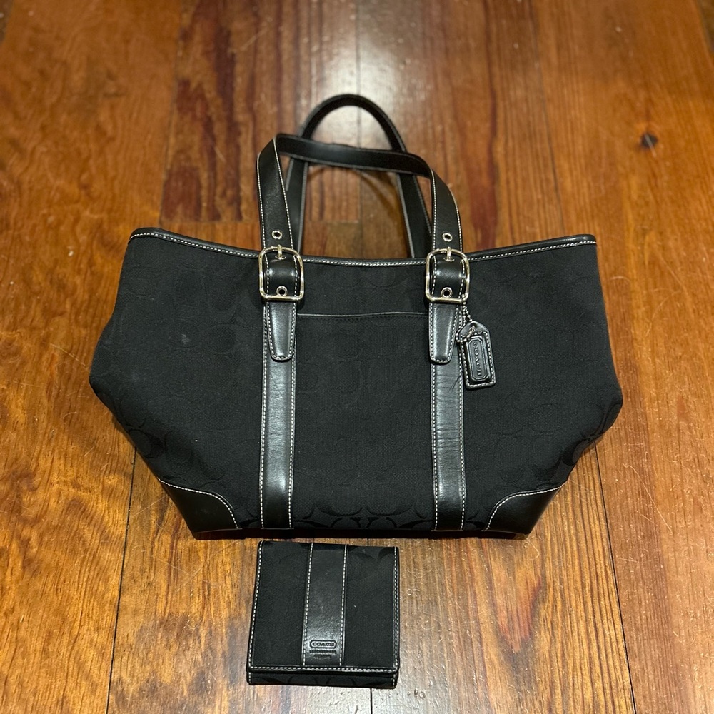 Coach black handbag with wallet